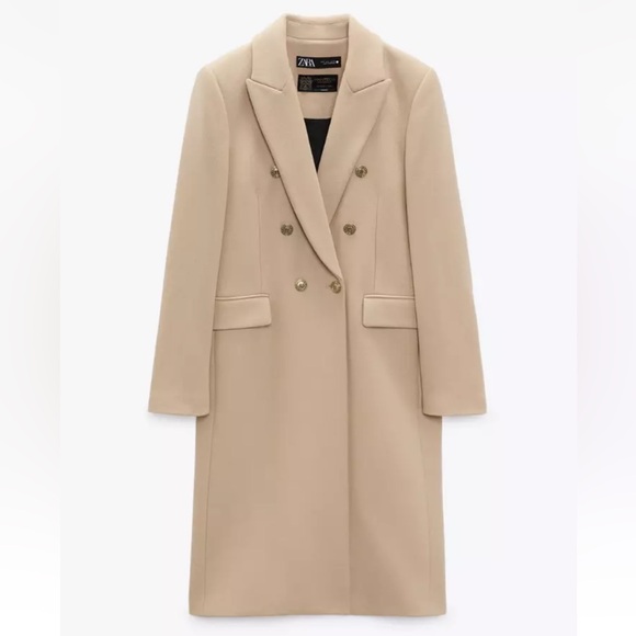 Zara Wool Blend Double Breasted Fitted Coat in Camel Medium NWT - Picture 8 of 16